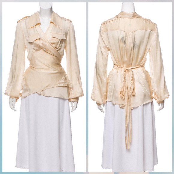 Tom Ford Tops - TOM FORD Cream Sheer Silk Top Blouse  IT 44 US 8